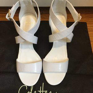Cole Haan White Leather Ankle Wrap Sandals